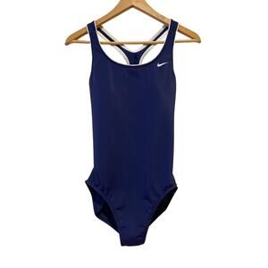 Nike Onepiece Swimsuit Powerback Sz M Blue Embroidered Swoosh Dive Swim NWOT